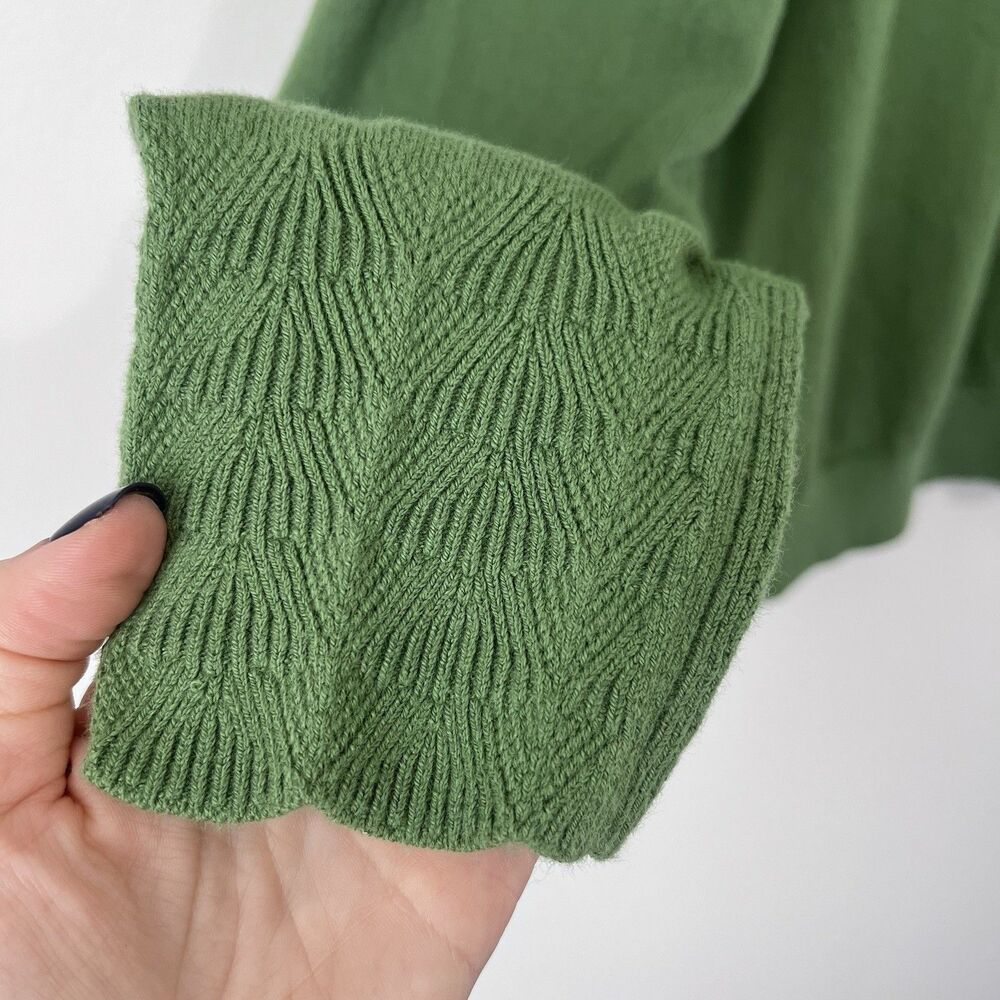 Boden Tie Back Collar Jumper Sweater US 20/22 Green Cotton Wool Scallop Knit - Picture 7 of 8